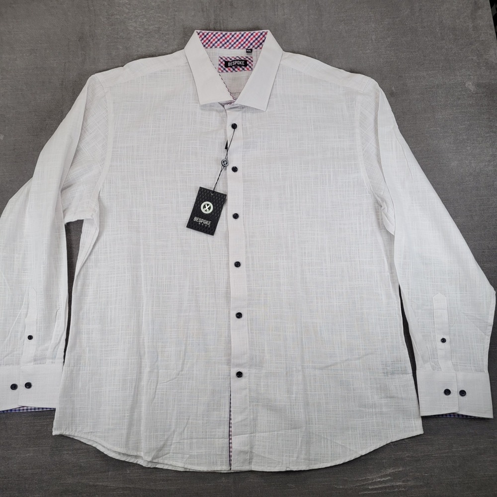 Linen Bespoke Moda Mens 4XL White Long Sleeve‎ Button Down Shirt New